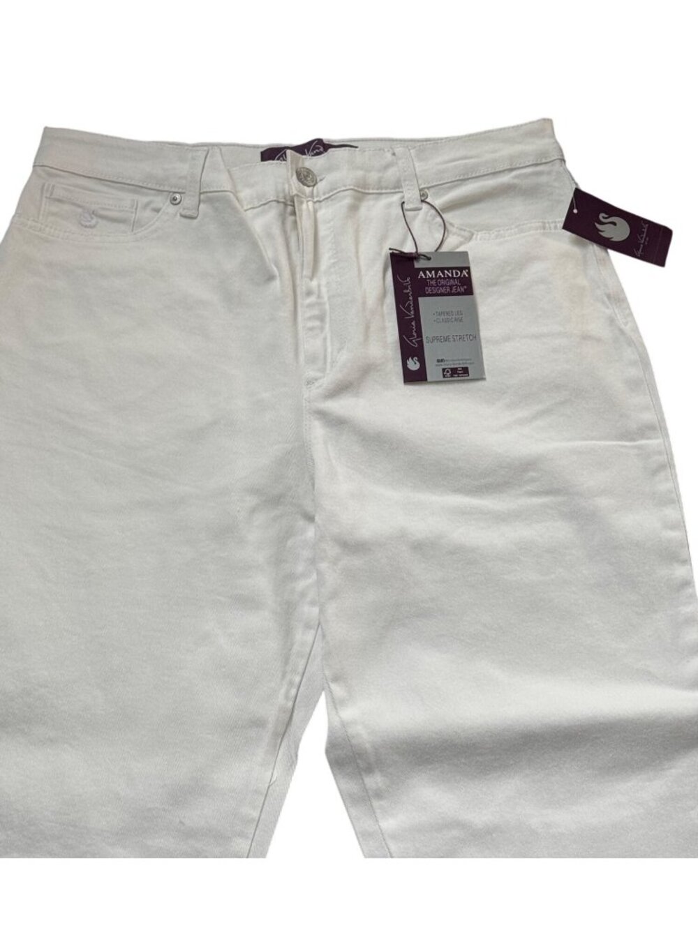 Womens White Jean Tapered Classic Rise White Supreme Stretch Jeans 14 Amanda Jea - Picture 8 of 14